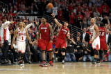 Miami Heat v Chicago Bulls - Game Five  Chicago  IL - MAY 26: LeBron James  Derricxk Rose  Mike Mil