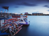 Tourist Boats on Daugava River with Radisson Hotel in Background  Riga  Latvia