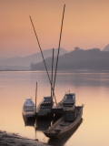 Boats on Mekong River at Sunset  Luang Prabang  Laos
