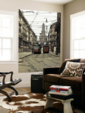 Italy  Lombardy  Milan  Milan Trams on Via Orefici with Castello Sforzesco  Dawn