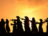 Silhouette of Hula Dancers at Sunrise  Molokai  Hawaii  USA