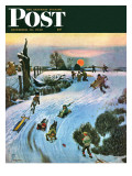 "Sledding by Sunset " Saturday Evening Post Cover  December 18  1948