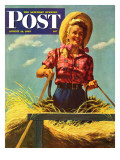 "Woman Driving Hay Wagon " Saturday Evening Post Cover  August 14  1943
