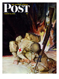 "Medic Treating Injured in Field " Saturday Evening Post Cover  March 11  1944