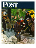 "Shoveling Floral Shop Sidewalk " Saturday Evening Post Cover  February 28  1948