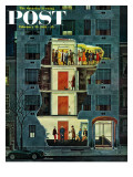 "Party Holding Up the Elevator " Saturday Evening Post Cover  February 25  1961