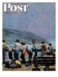 "Pier Fishing " Saturday Evening Post Cover  August 13  1949