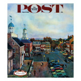 "Town Square  New Castle Delaware " Saturday Evening Post Cover  March 17  1962