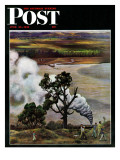 "Steam Engine Along the Missouri " Saturday Evening Post Cover  June 22  1946