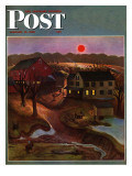 "Nighttime Farm Landscape " Saturday Evening Post Cover  January 12  1946