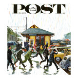 "Commuters in the Rain " Saturday Evening Post Cover  October 7  1961