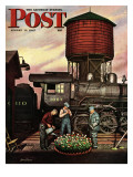 "Trainyard Flower Garden " Saturday Evening Post Cover  August 9  1947