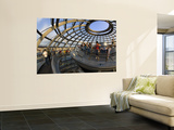 Visitors Inside Glass Dome on Top of Parliamentary Building  the Reichstag  Mitte