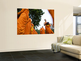 Buddhist Monks on their Morning Walk to Collect Food