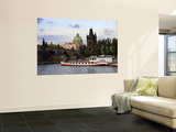 Vltava River with Charles Bridge and Cruise Boat