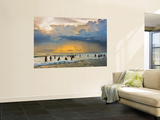 Indian Bathers Playing in Surf During Cloudy Sunset