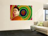 Buddha Statue and Colourful Parasol