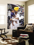 Rajasthani Man and His Son Waiting for Chai Near Local Motorcycle Shop