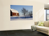 Typical Red Barn in Rural Wisconsin in Winter