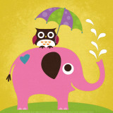 Elephant and Owl with Umbrella