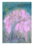 Crescent and Cherry Blossoms in the Evening