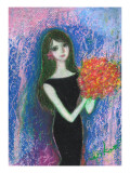 Woman of Black Dress Holds Bouquet