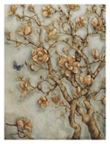 Pink Magnolia on Blue Linen