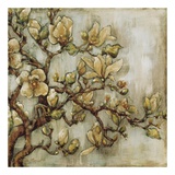 White Magnolia on Blue Linen