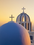 Bell Towers of Orthodox Church Overlooking the Caldera in Fira  Santorini (Thira)