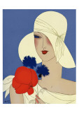 Art Deco Lady with a Large Red Flower