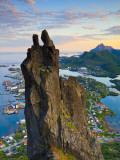 Rock Climbers Scale the Famous Svolværgeita  Svolvaer  Lofoten  Nordland  Norway