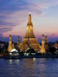 Thailand  Bangkok  Wat Arun  Temple of the Dawn and Chao Phraya River Illuminated at Sunset
