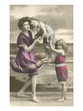 Mother and Two Children by Shore