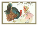 Good Wishes for Thanksgiving Day  Little Girl and Turkey