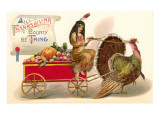 Greetings  Indian Maiden with Turkey Cart