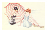 Women in Swim Suits with Umbrella