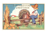 Child on Fence Feeding Turkey