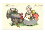 Little Pilgrim Girl with Turkey