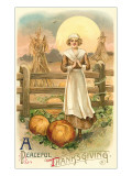 Thin Farm Lady with Wheat and Pumpkins
