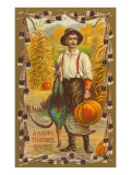 Greetings  Man with Turkey and Pumpkin