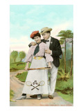 Fond Couple with Tennis Racket