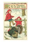 Children Watching Turkey in Pen