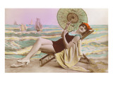 Woman in Beach Chair with Parasol