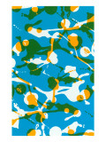 Random Paint Spatters and Drips  Green and Ocher on Blue