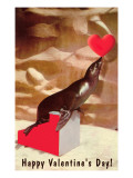 Happy Valentines Day  Seal Balancing Heart
