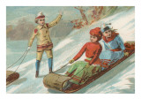 Children Sledding in Toboggans