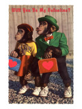 Will You Be My Valentine Chimps with Heart Suitcases