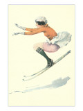 Graceful Lady Skiing Moguls