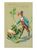 St Patricks Day  Pig  Leprechaun and Shamrock