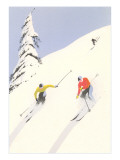 Downhill Skiers in Powder